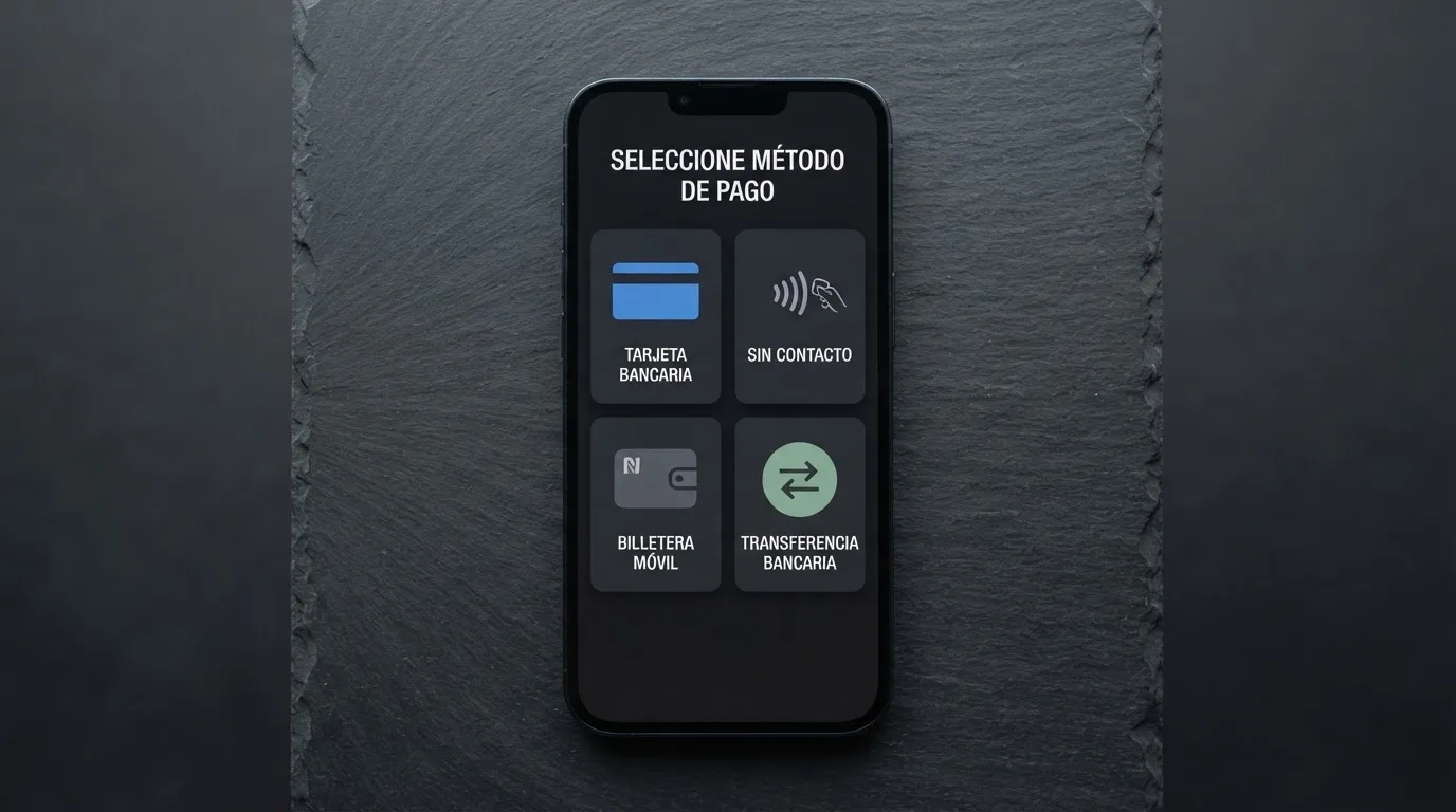 Móvil mostrando la aplicación de Bizum junto a los logotipos de Visa, Mastercard, Apple Pay y Google Pay
