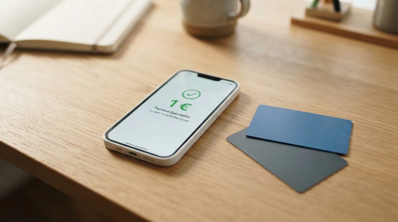 Los logotipos de Bizum, Visa y Mastercard junto a una pantalla de depósito que muestra el importe de 1 euro confirmado