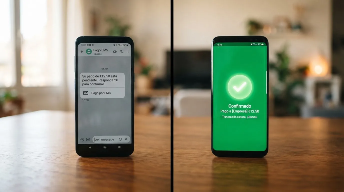 Comparativa visual entre una pantalla de pago por SMS y una pantalla de pago por Bizum en un casino online