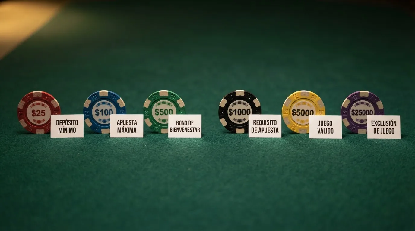 Una fila de fichas de casino con los nombres de los operadores analizados y sus condiciones de bono resumidas en tarjetas