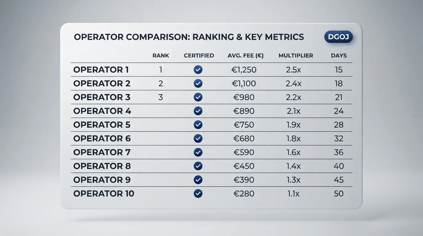 Una tabla comparativa con los logotipos de los casinos online destacados, ordenados por puntuación, sobre un fondo limpio