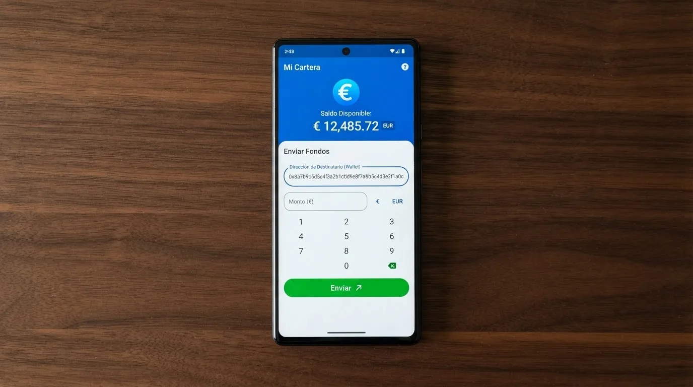 Pantalla de un teléfono móvil mostrando una wallet de Dogecoin junto a la interfaz de cajero de un casino online con el logo de DOGE y un campo de dirección de envío