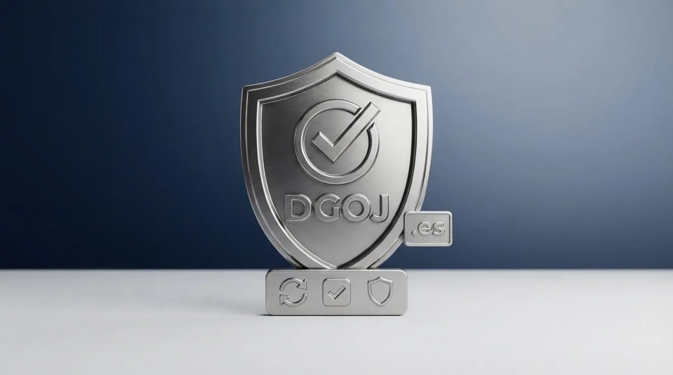 Captura del pie de página de un casino con licencia DGOJ donde se ven el sello de la DGOJ, el dominio .es y los logos de juego responsable