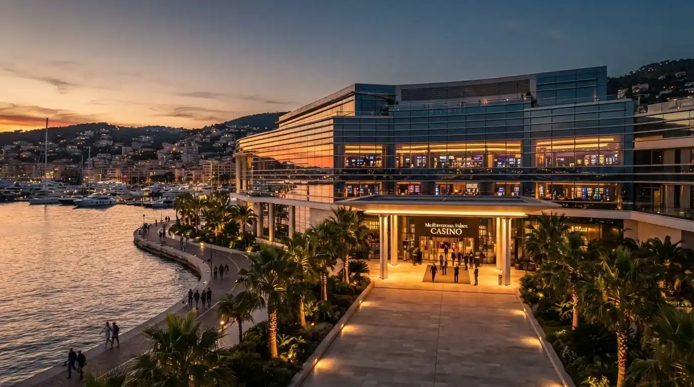 Fachada exterior del edificio del Gran Casino Barcelona junto al mar en el Port Olímpic
