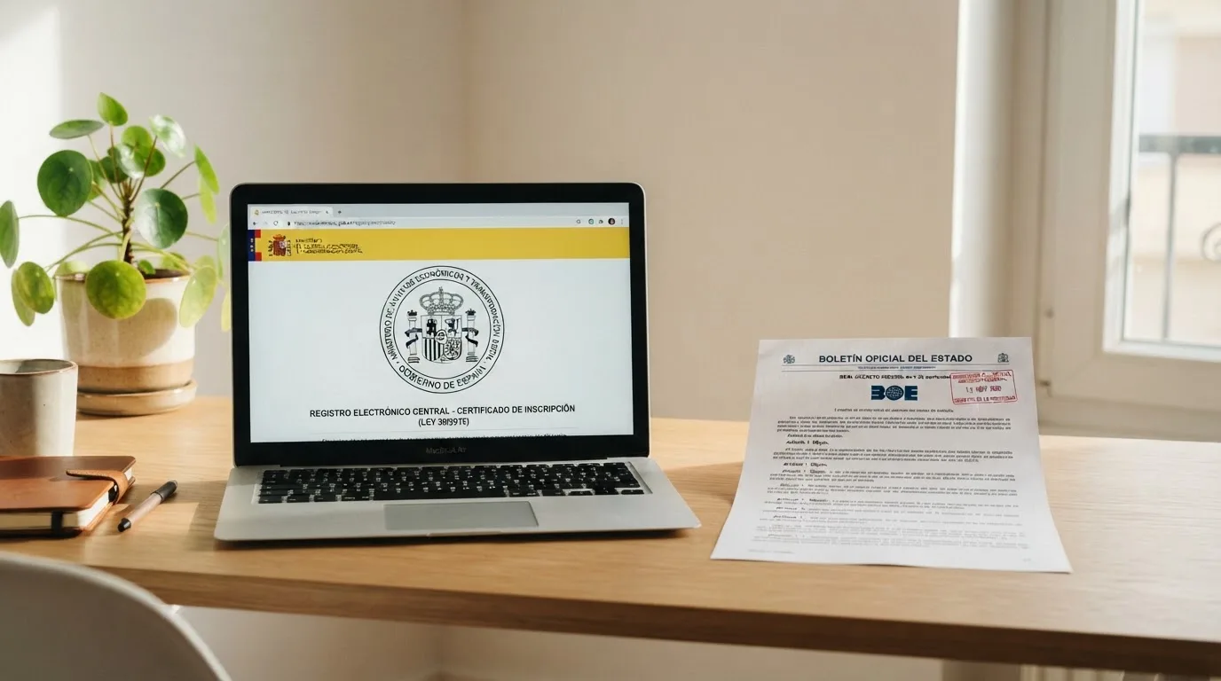 Sello oficial de la DGOJ junto a la página del BOE con el Real Decreto 958/2020 y un dominio .es en la barra de un navegador.