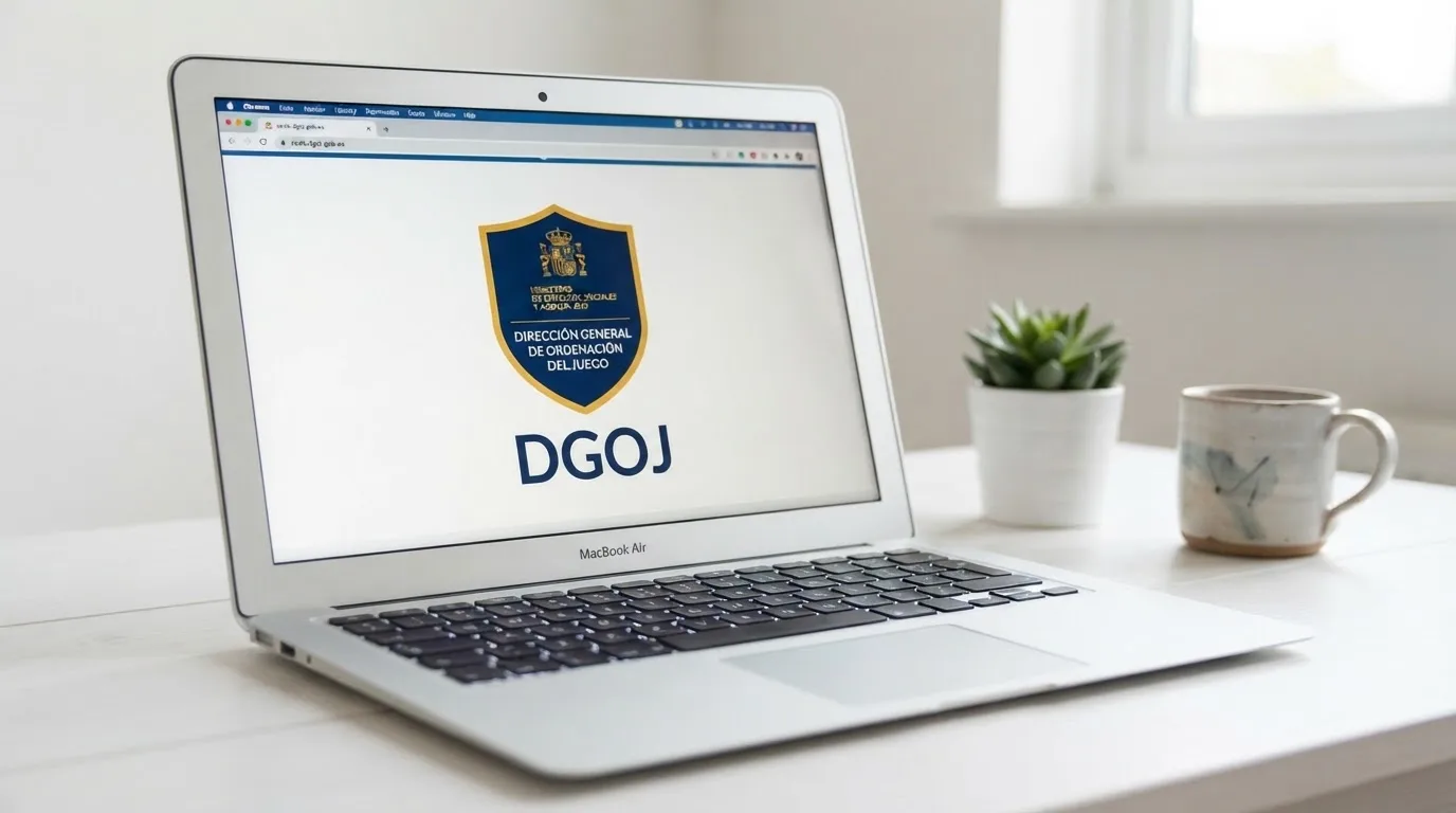 Logotipo de la Dirección General de Ordenación del Juego junto a la fachada de un casino online con dominio .es