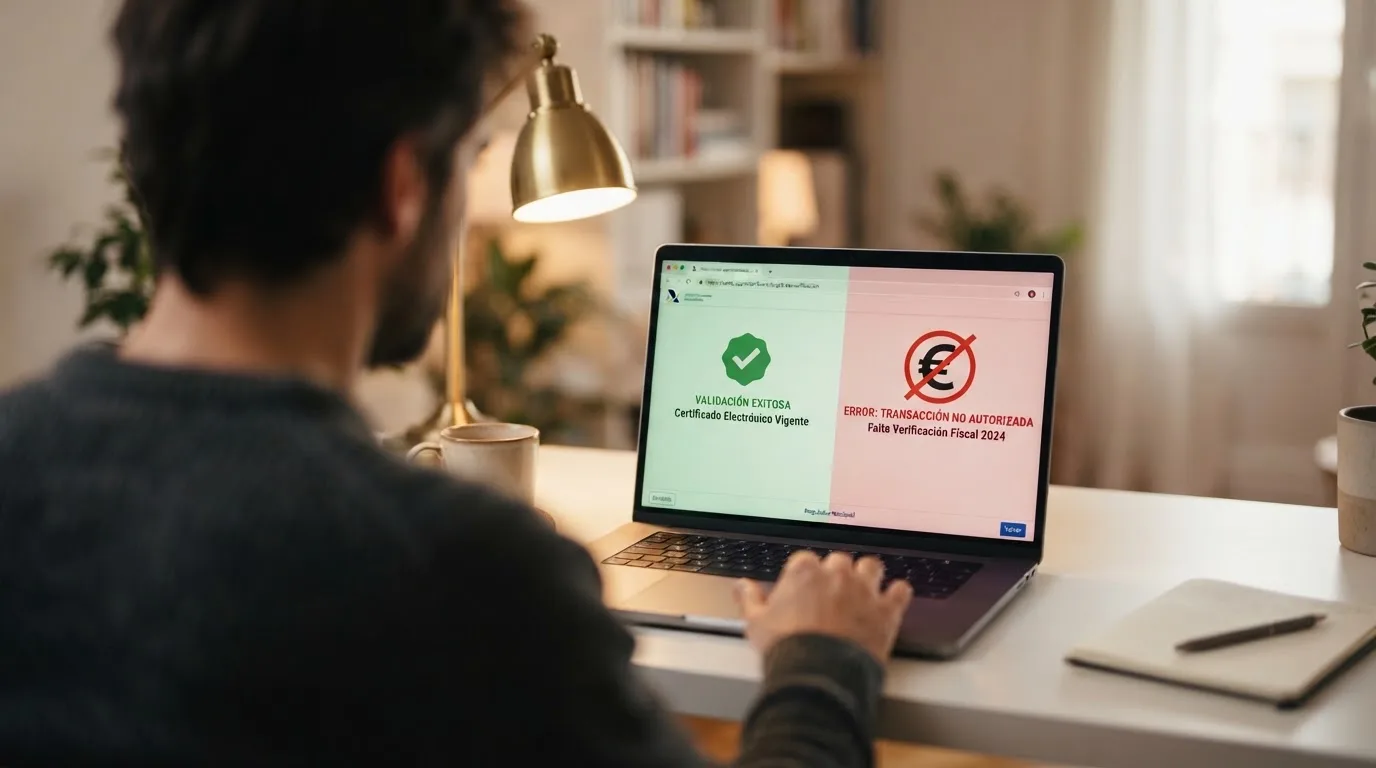 Documento oficial con el sello de la DGOJ junto a una pantalla dividida: a la izquierda el dominio .es de un casino regulado, a la derecha el icono de Dogecoin tachado en rojo