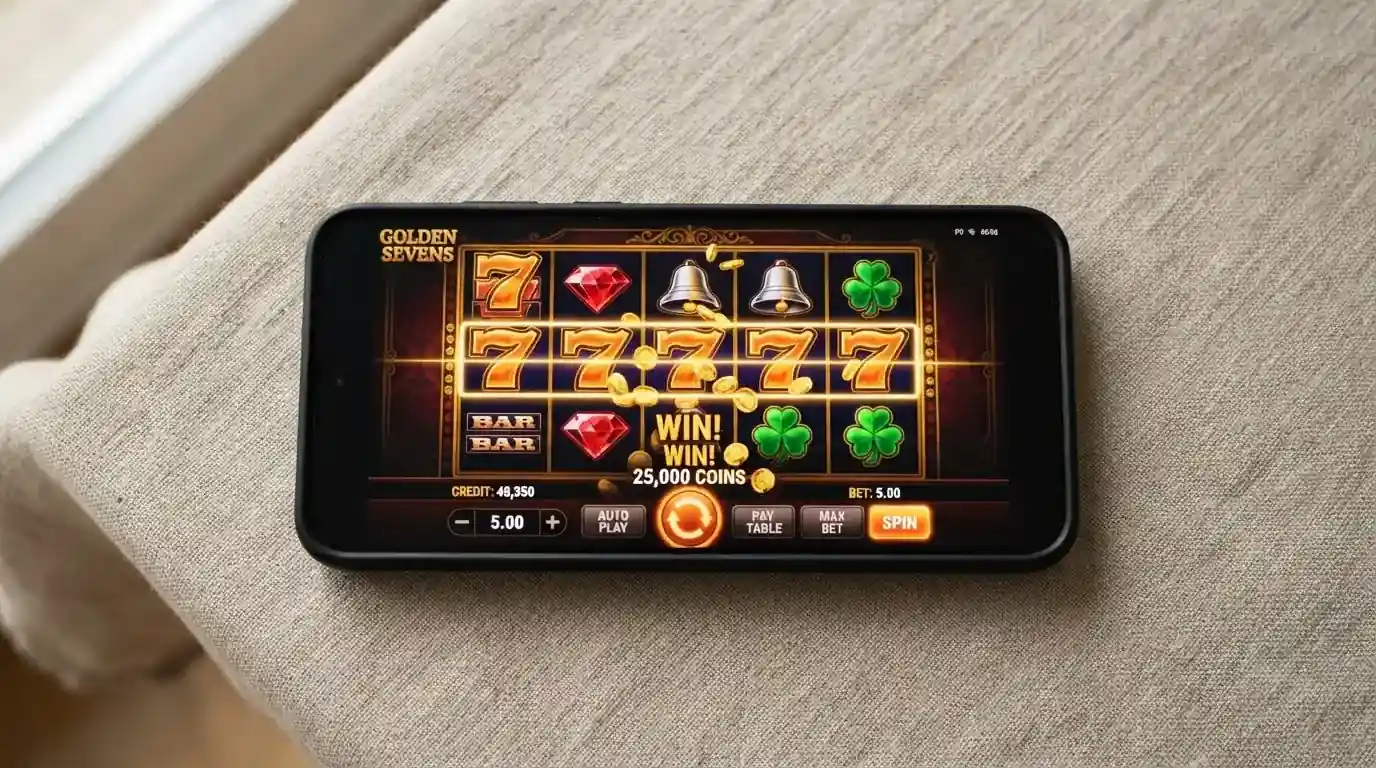 Captura de una tragaperra online en un casino que acepta XRP, con la interface de juego visible